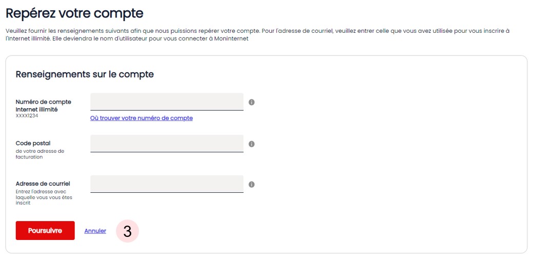 Registering for My internet - Account Information