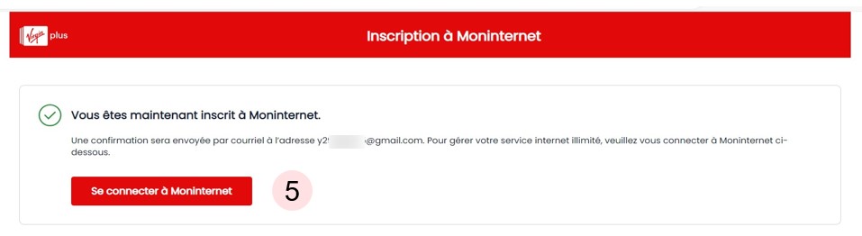 Registering for My internet - Confirmation